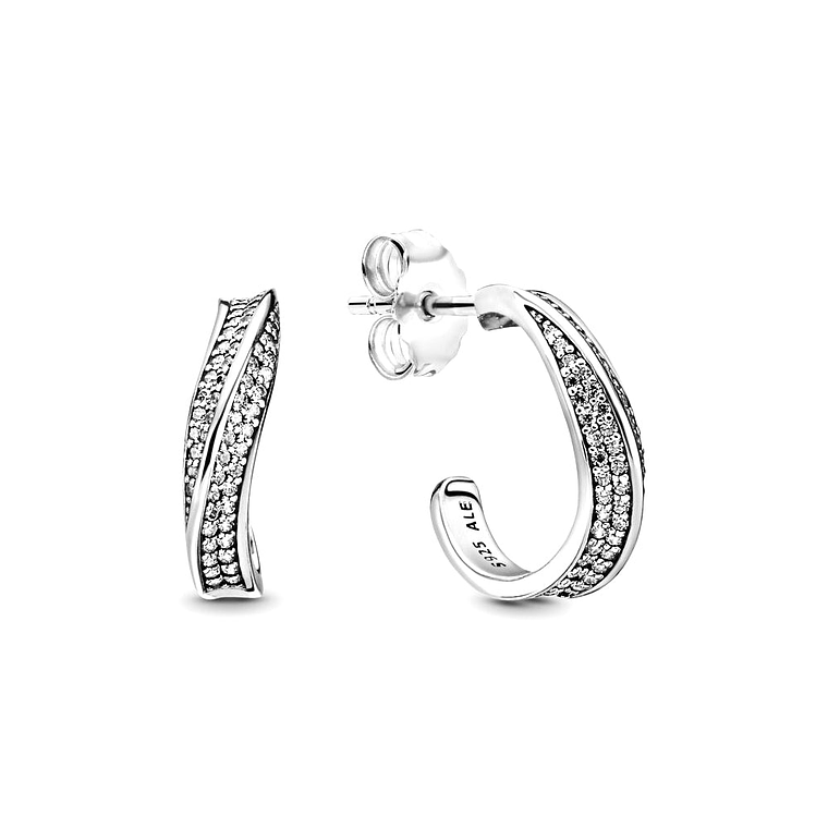 Aretes Pendientes Pandora Aro Ondas Elegantes y Circonica Transparente 297097CZ Plata 925 1