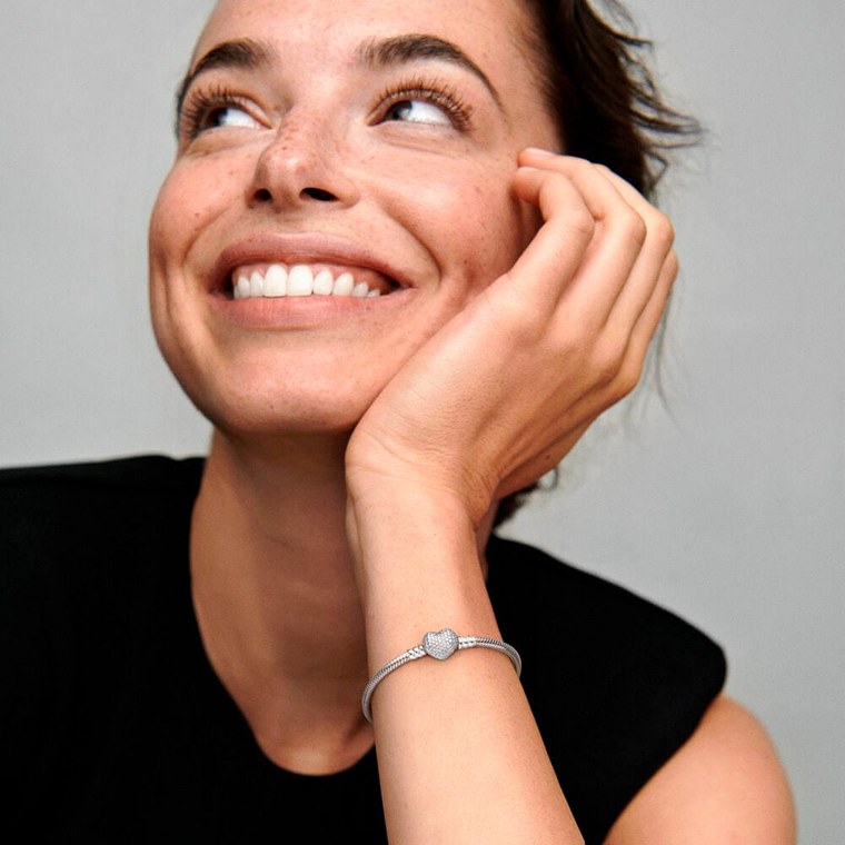 Pulsera Brazalete Pandora Cadena con Cierre de Corazon Brillante 590727CZ Plata 925 Talla 18cm 5