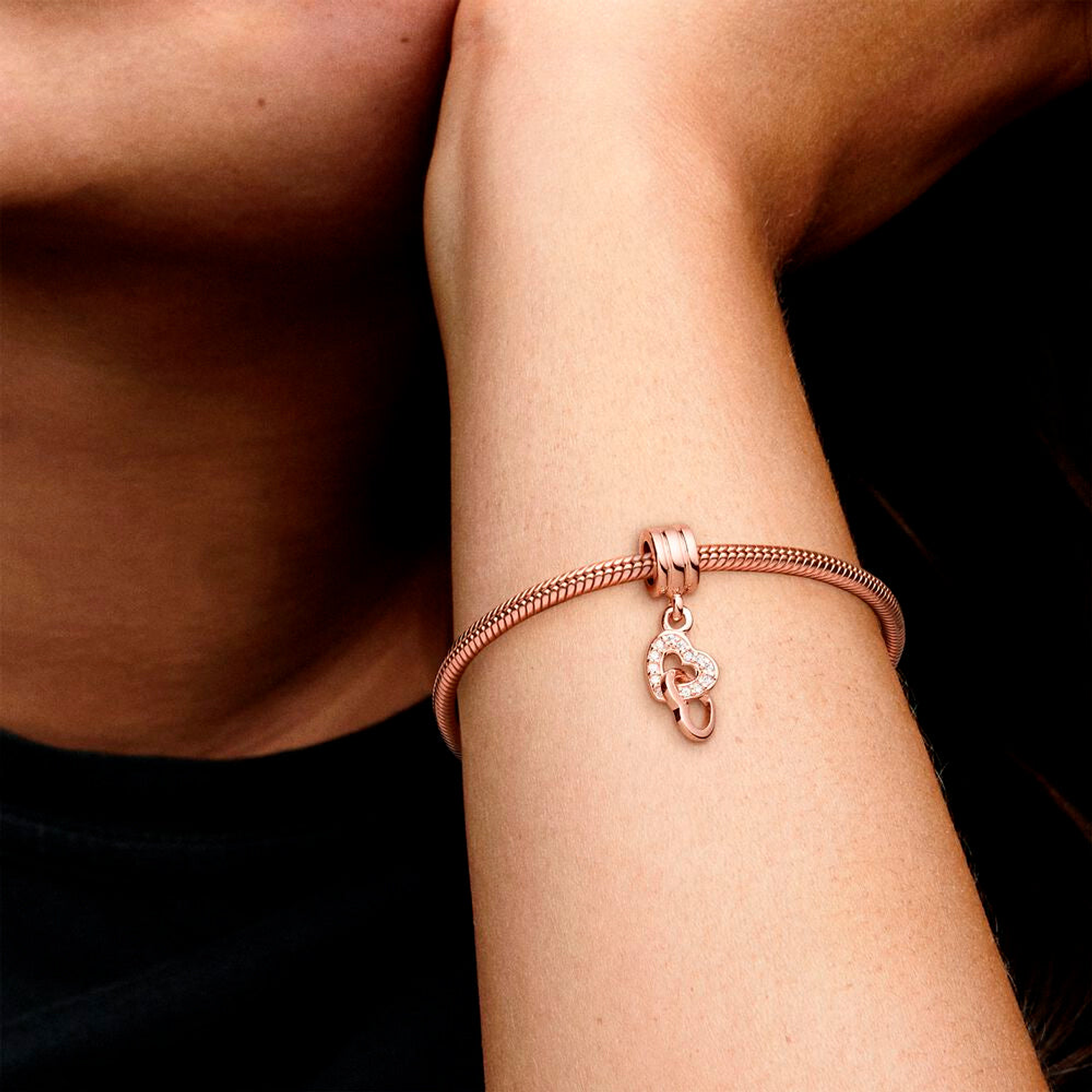 Charm Colgante Pandora Original para Mujer 781242CZ Corazónes Entrelazados Oro Rosado s925 4