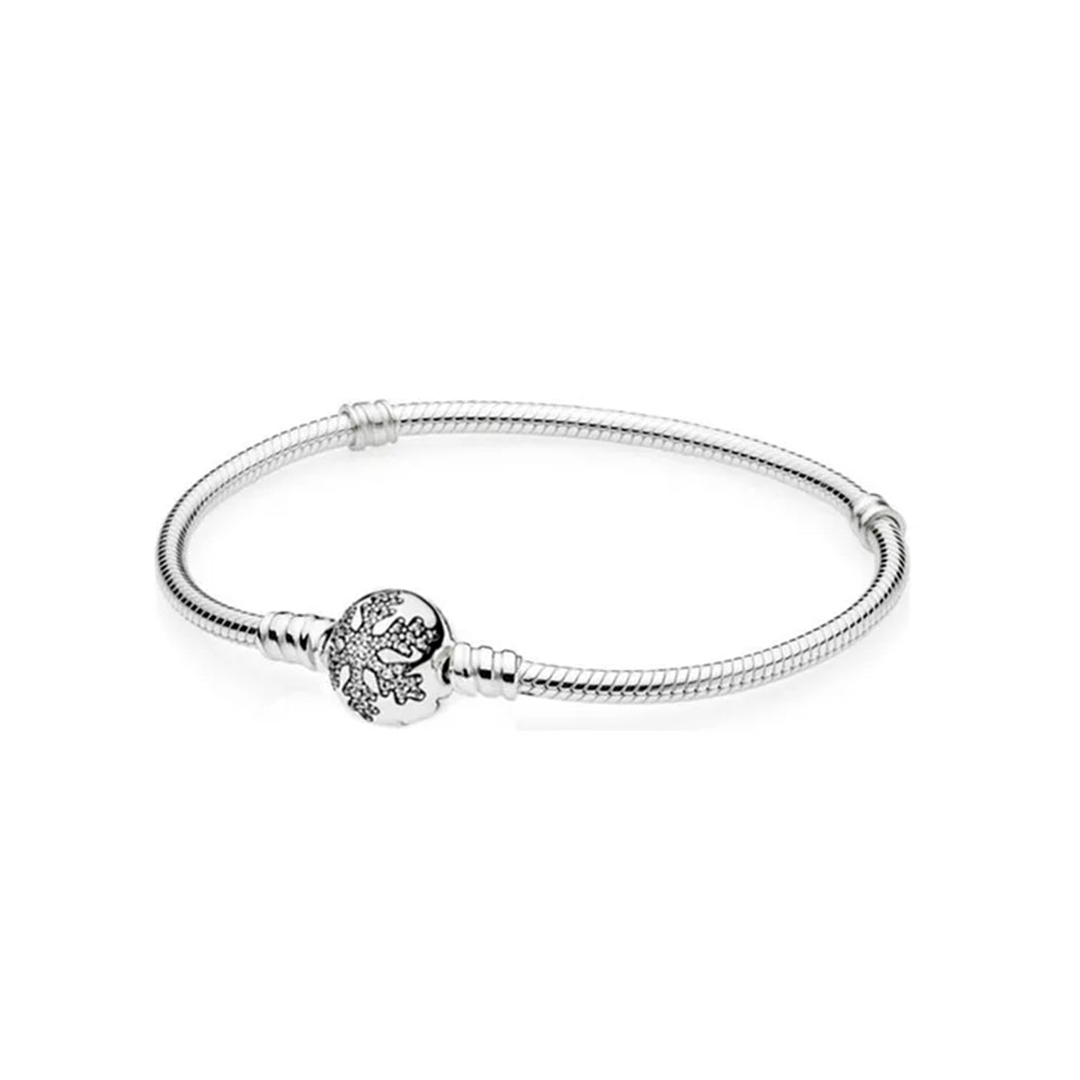 Pulsera Brazalete Pandora Cadena de Serpiente y Cierre de Copo de Nieve 590749CZ Plata 925 18cm 1
