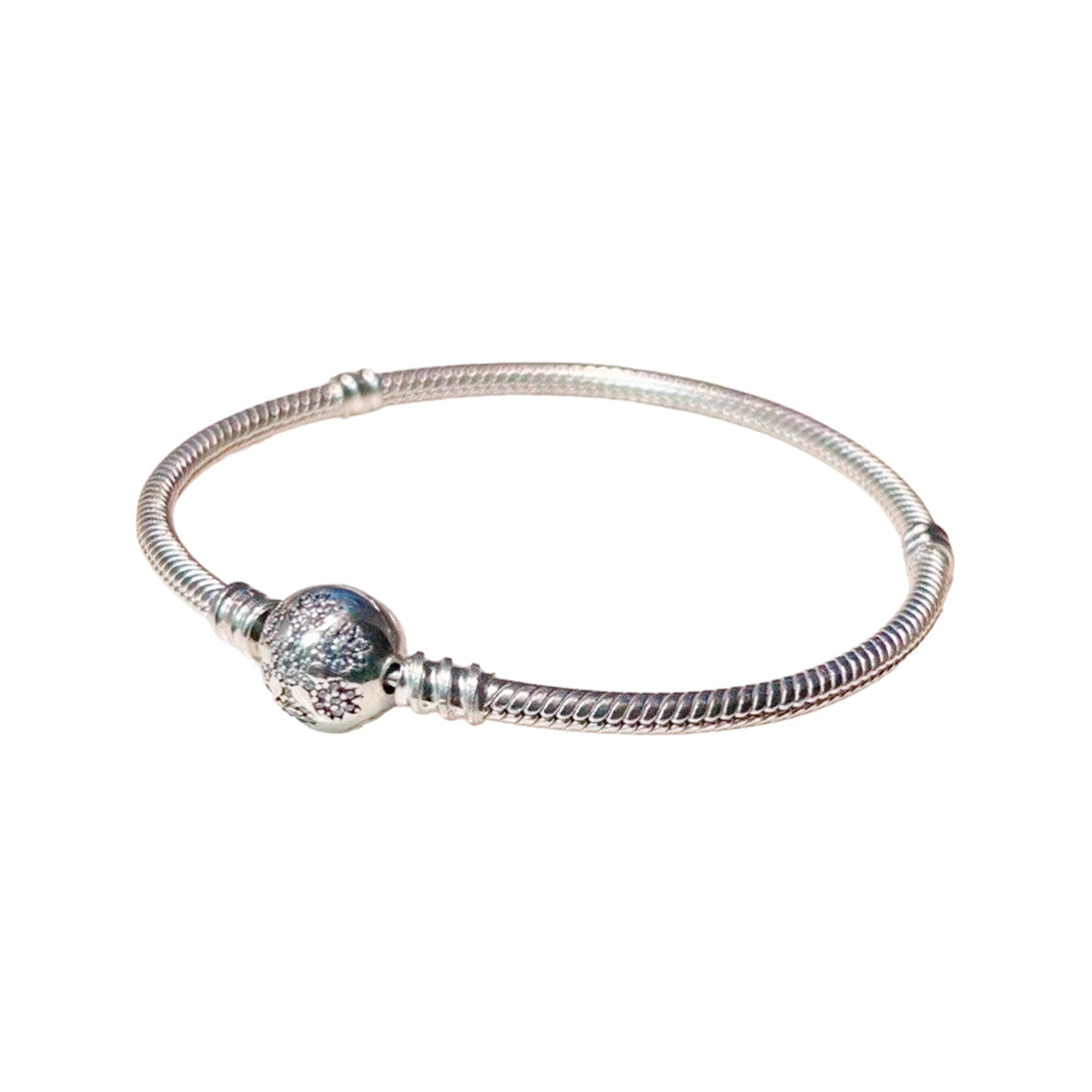Pulsera Brazalete Pandora Cadena de Serpiente y Cierre de Copo de Nieve 590749CZ Plata 925 18cm 3