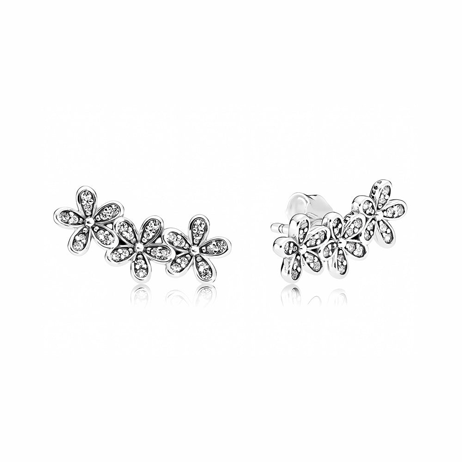 Aretes Pendientes Pandora Tipo Topo Tira de Flores con Detalles en Circonita 290744CZ Plata 925 1