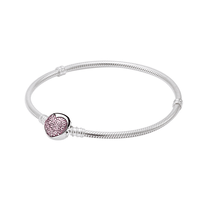 Pulsera Brazalete Pandora Cadena de Serpiente con Cierre de Corazon Rosa 590743PCZ Plata 925 Talla 18cm 1