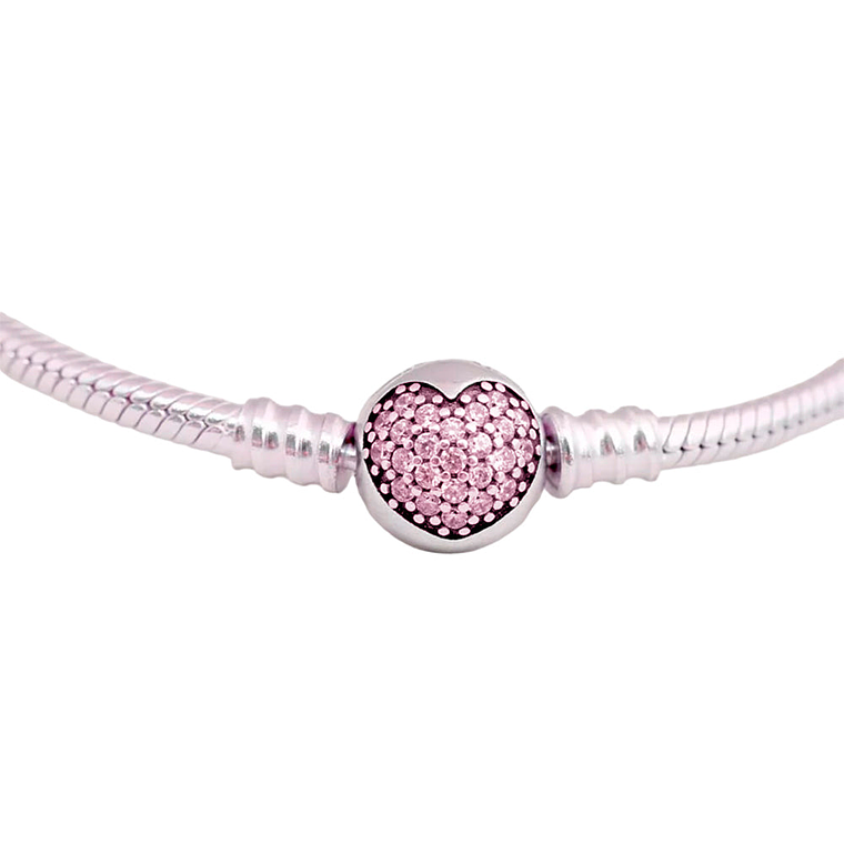 Pulsera Brazalete Pandora Cadena de Serpiente con Cierre de Corazon Rosa 590743PCZ Plata 925 Talla 18cm 2