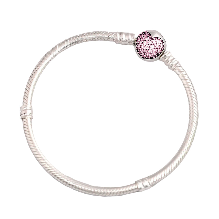 Pulsera Brazalete Pandora Cadena de Serpiente con Cierre de Corazon Rosa 590743PCZ Plata 925 Talla 18cm 3