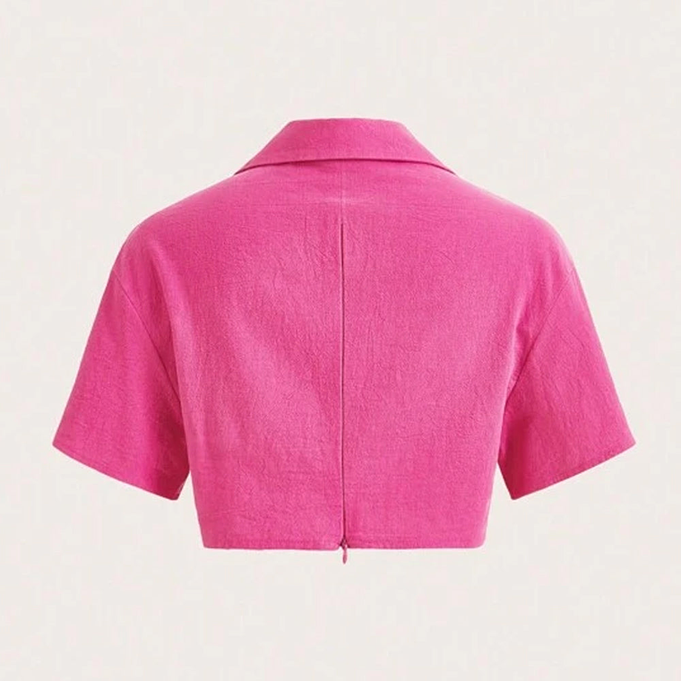 Camisa con Bolsillo Shein con Solapa de Hombros Caídos Color Fucsia Talla S 3