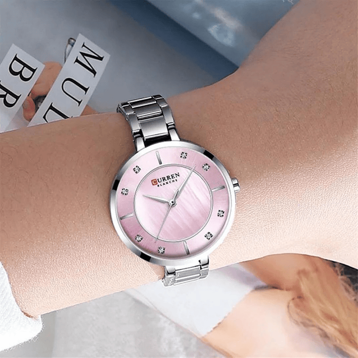 Reloj Análogo Curren Original KREc6119 para Mujer Acero Color Plateado 4