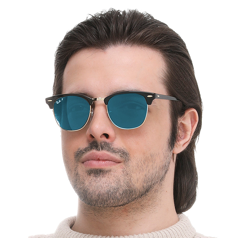 Lentes de Sol Ray Ban Clubmaster Polarizados RB3016 901S3R Color Celeste Talla 51mm 5