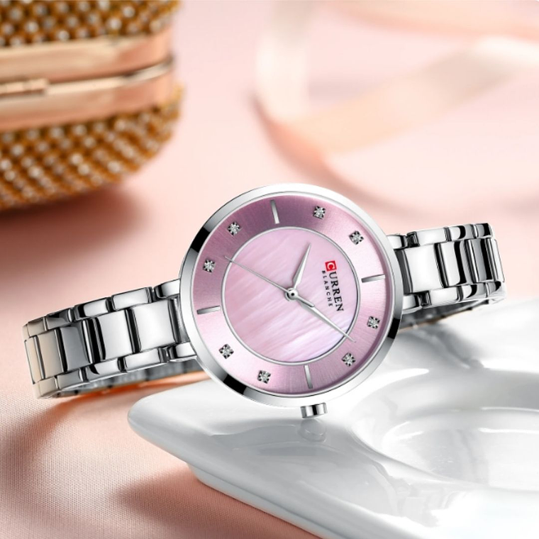 Reloj Análogo Curren Original KREc6119 para Mujer Acero Color Plateado 5