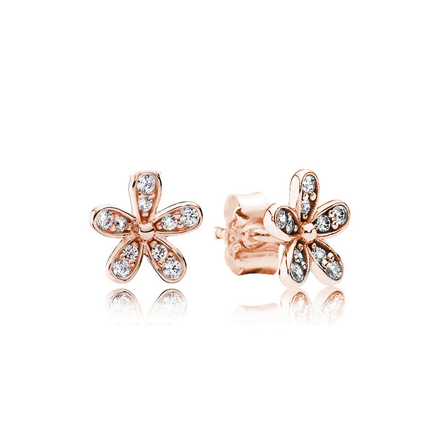 Aretes Pendientes Pandora Forma de Flor Oro Rosa 280570CZ Plata 925 1