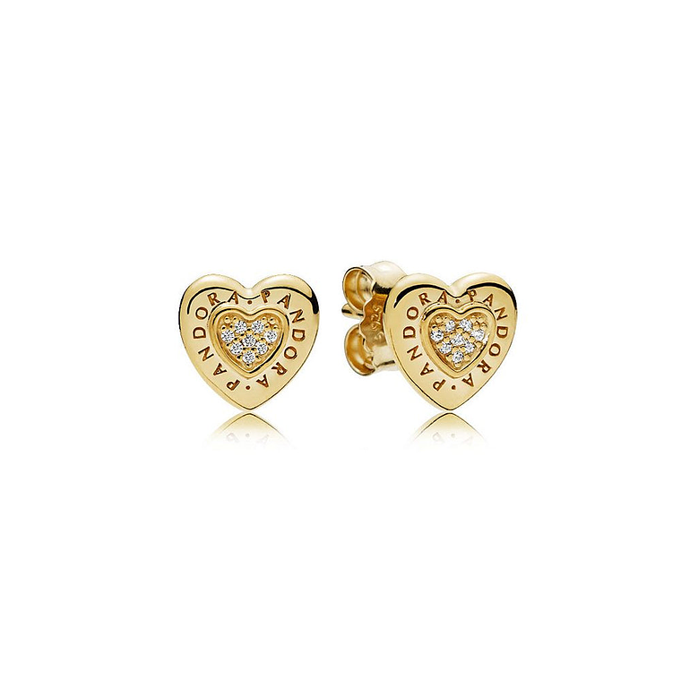 Aretes Pendientes Pandora Corazon Dorado Genuino con Circonitas 267382CZ Plata 925 1