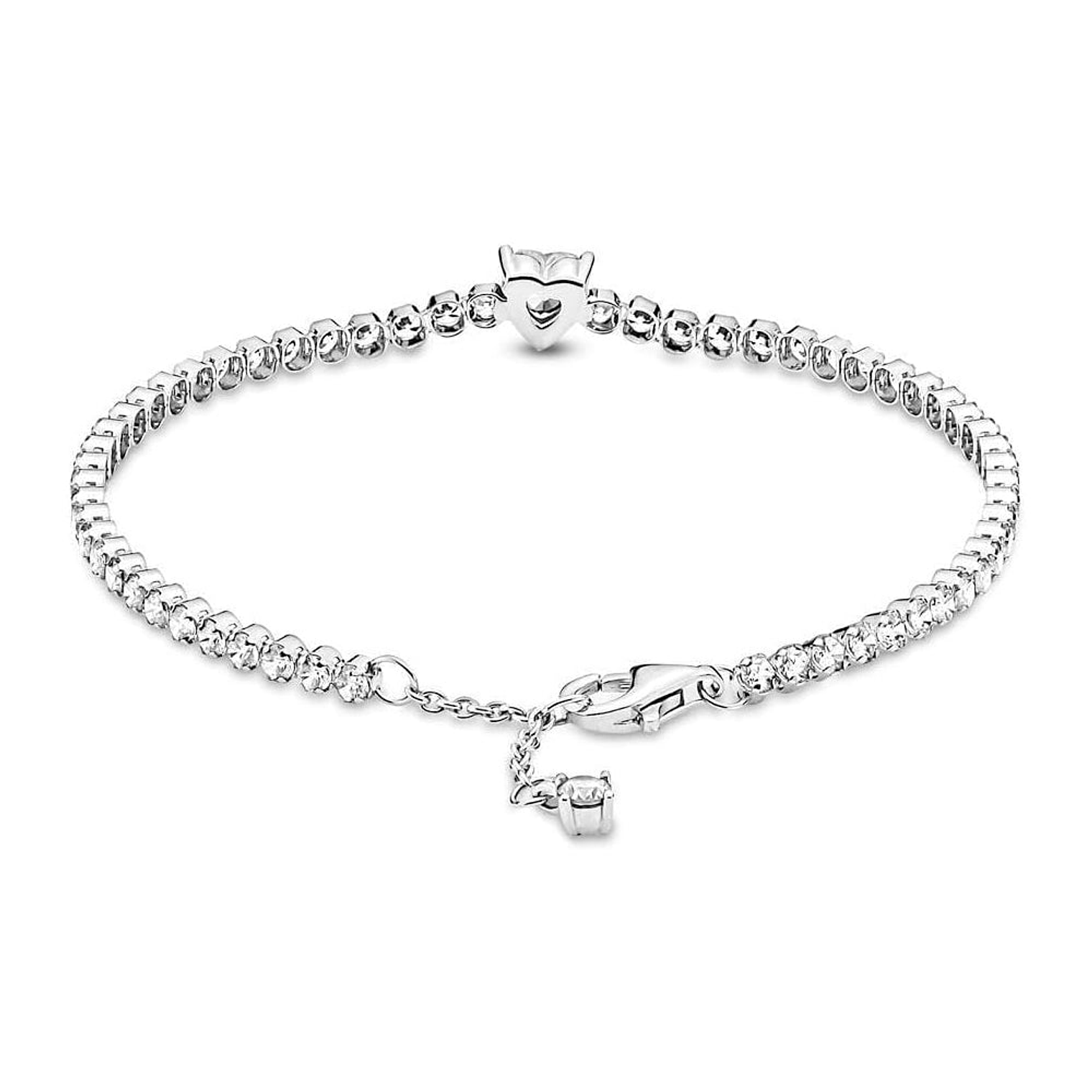 Pulsera Brazalete Pandora Corazon Brillante 590041C01 Plata 925 Talla 18cm 2