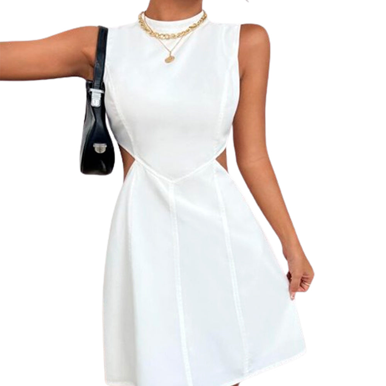 Vestido sin mangas Shein Ezwear Color Blanco con abertura lateral Talla S 1