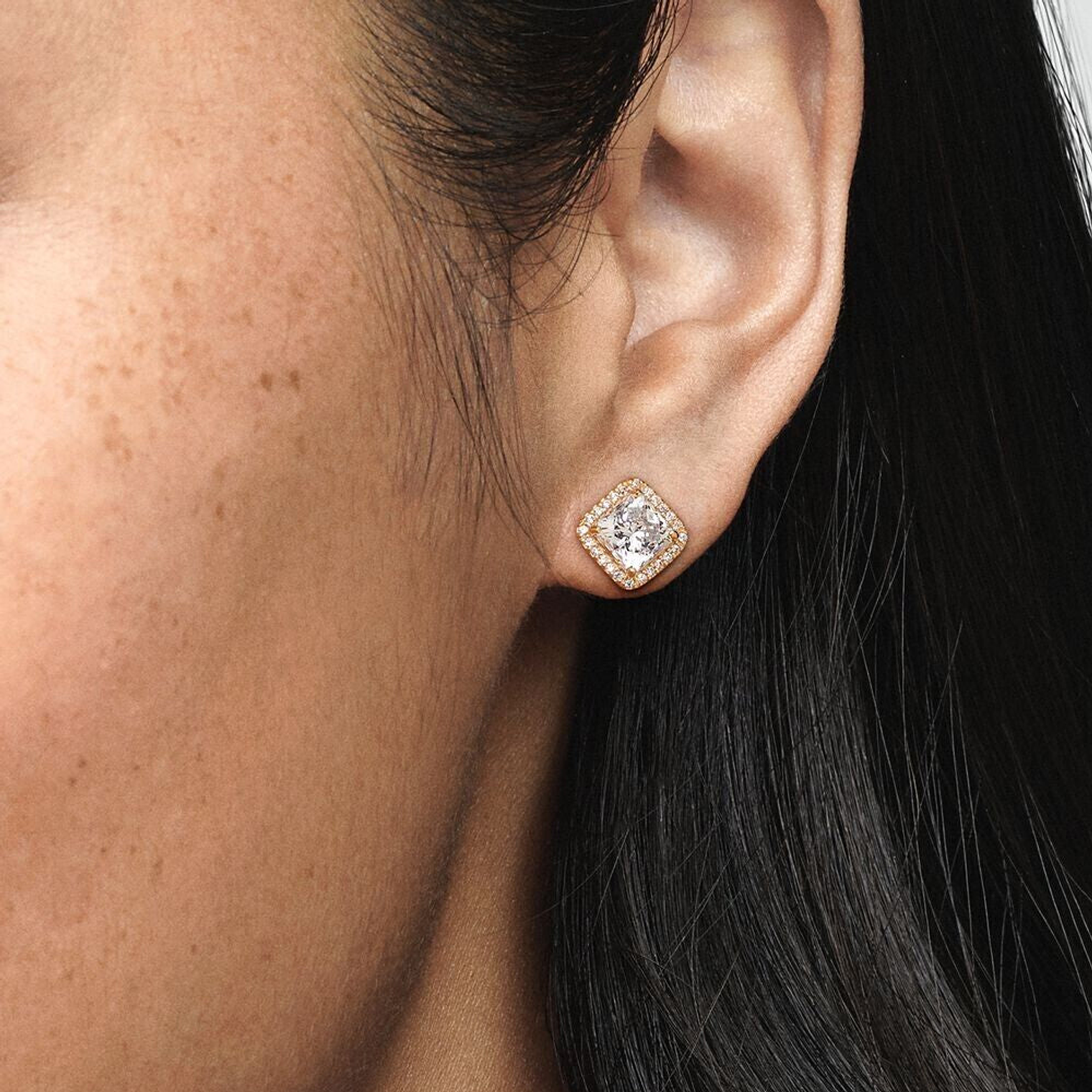 Aretes Pendientes Pandora Cuadrados 14k Detalles en Circonita 250327CZ Plata 925 5