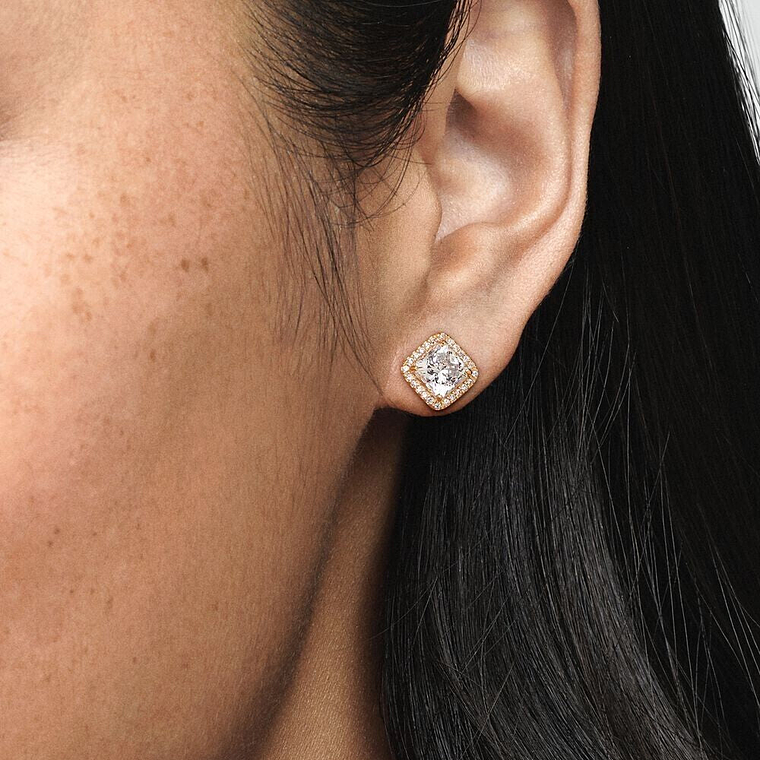 Aretes Pendientes Pandora Cuadrados 14k Detalles en Circonita 250327CZ Plata 925 5