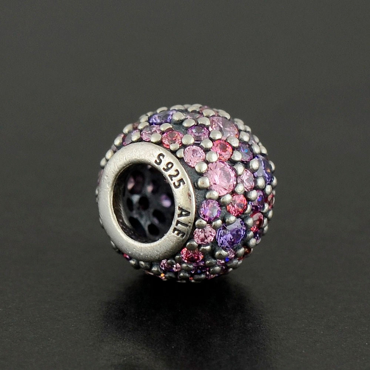 Charm Dije Pandora Original para Mujer 791261ACZMX Pave Ball Piedras Purpuras Plata s925 4