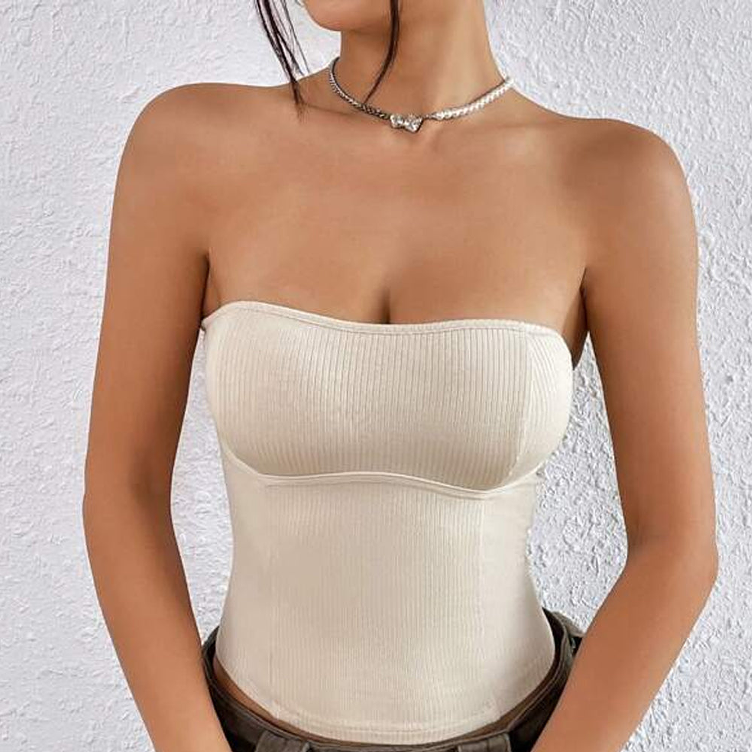 Shein Ezwear Top Bandeau Tejido Unicolor Para Mujer Color Blanco Talla S 4