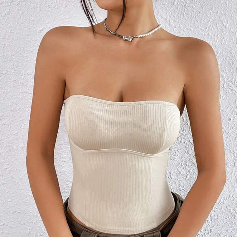 Shein Ezwear Top Bandeau Tejido Unicolor Para Mujer Color Blanco Talla S 4