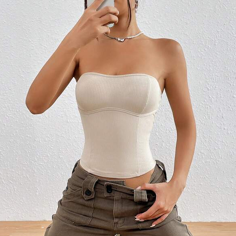 Shein Ezwear Top Bandeau Tejido Unicolor Para Mujer Color Blanco Talla S 5