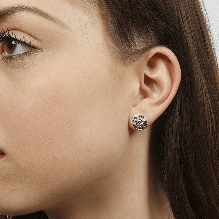 Aretes Pendientes Pandora Tipo Topo Flor con Detalles en Circonita 290575CZ Plata 925 5