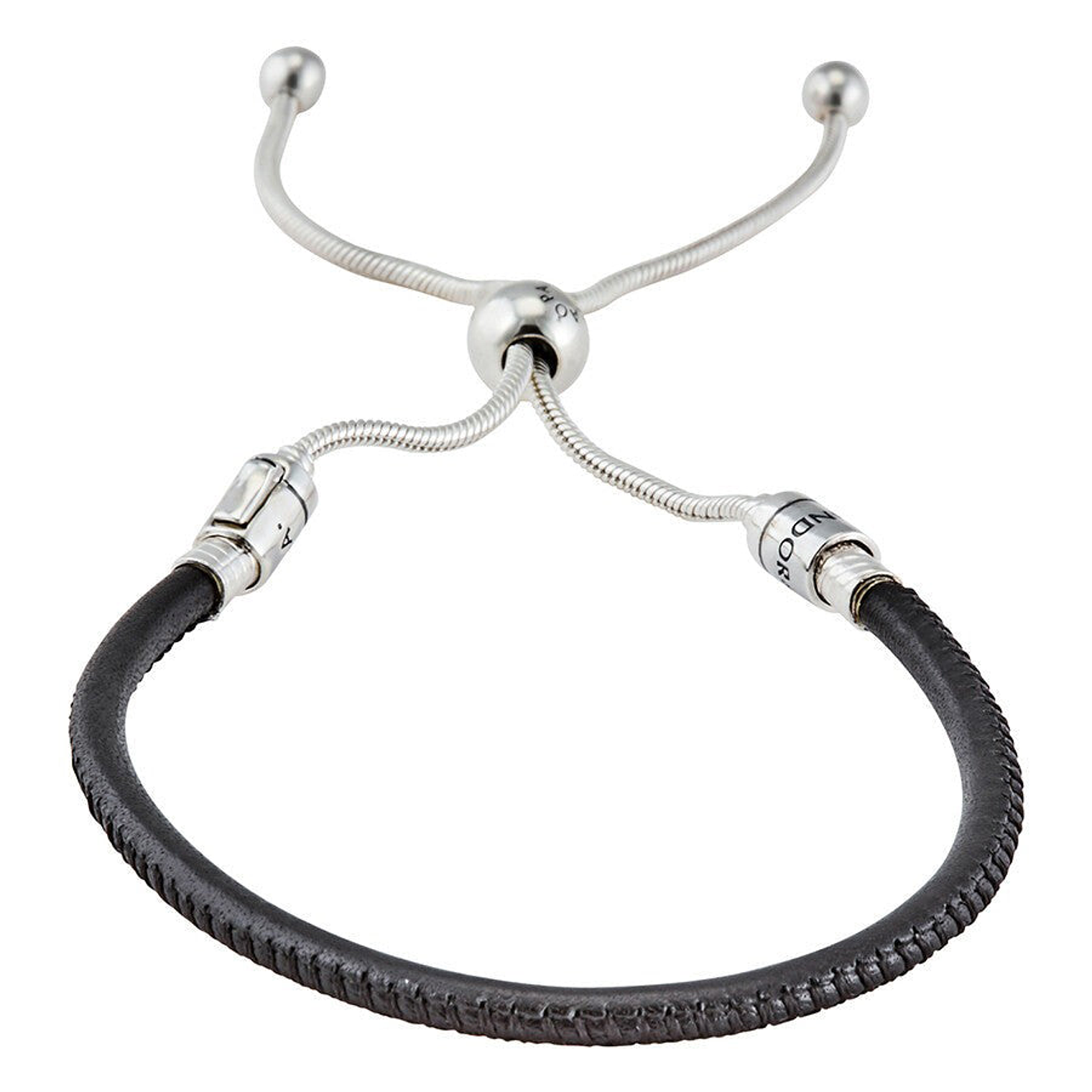 Pulsera Brazalete Pandora en Cuero Negro y Cierre Ajustable Plateado 597225CBK Plata 925 Talla 18cm 3