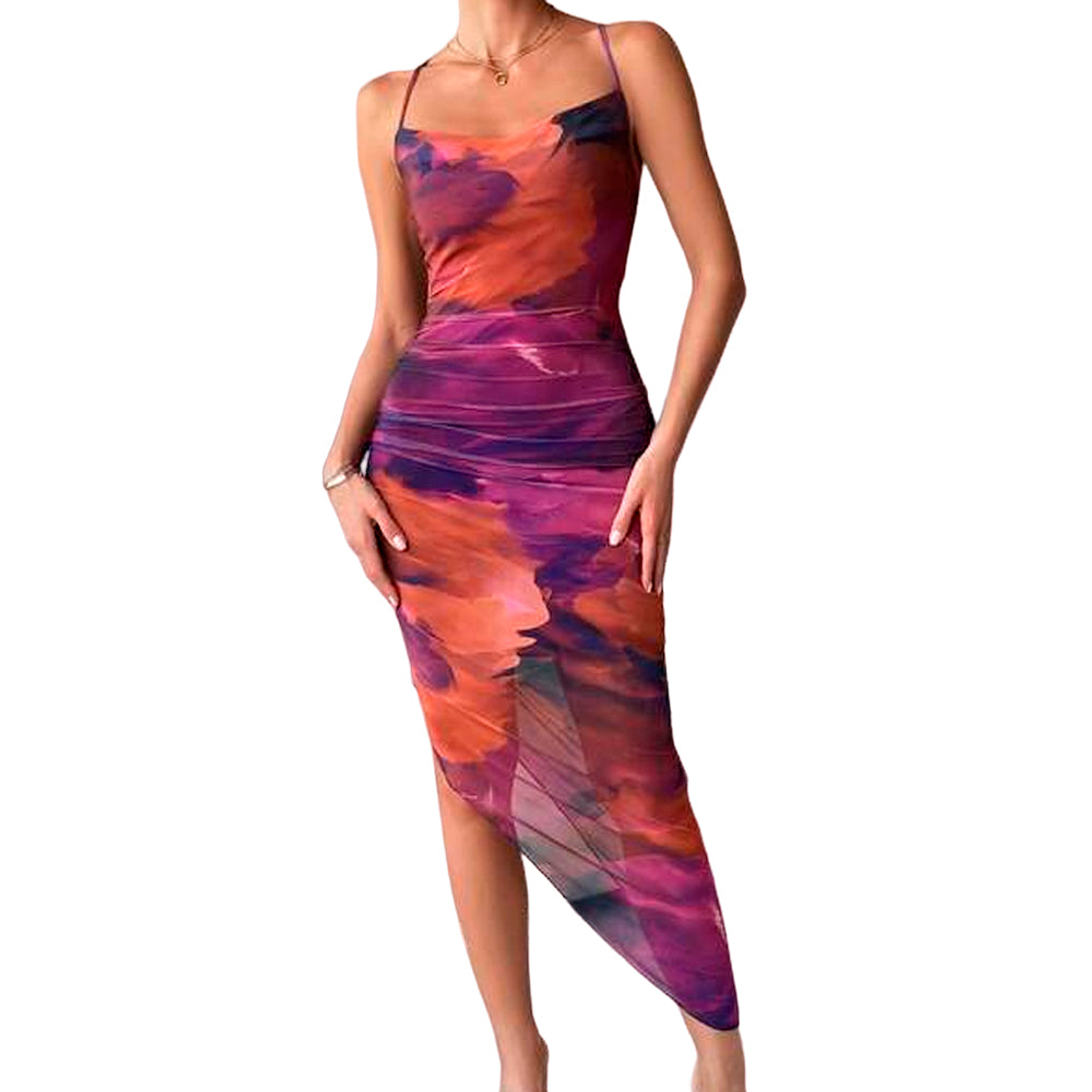 Vestido escotado de Tirantes Shein Con abertura en el Muslo Multicolor Talla S 2