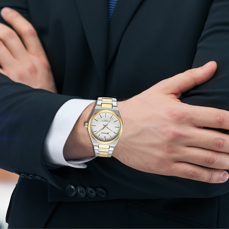 Reloj Análogo Curren Original KREd8304 para Hombre Acero Color Plata y Dorado 3