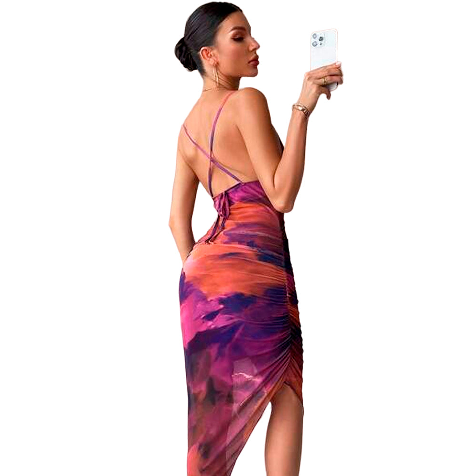 Vestido escotado de Tirantes Shein Con abertura en el Muslo Multicolor Talla S 3