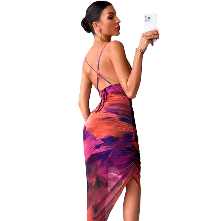 Vestido escotado de Tirantes Shein Con abertura en el Muslo Multicolor Talla S 3