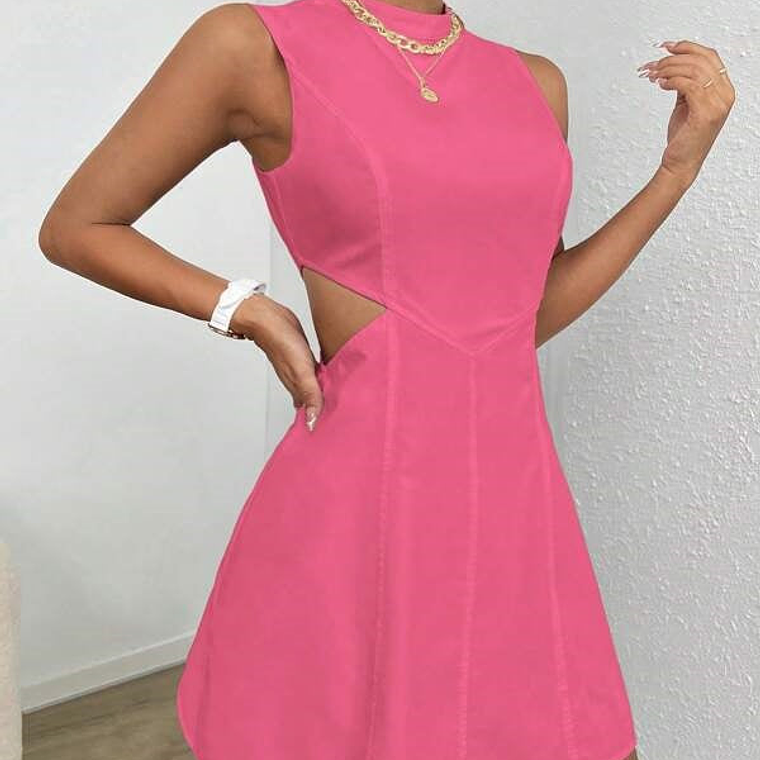 Vestido sin mangas Shein Ezwear Color Rosado con abertura lateral Talla S 5