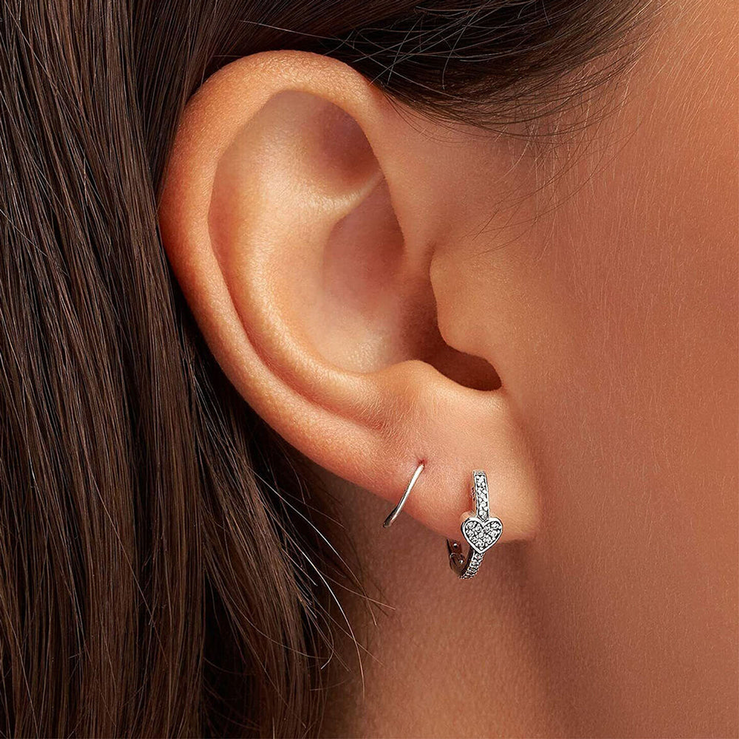 Aretes Pendientes Pandora Aro Pavé Corazón Seductor 297290CZ Plata 925 5