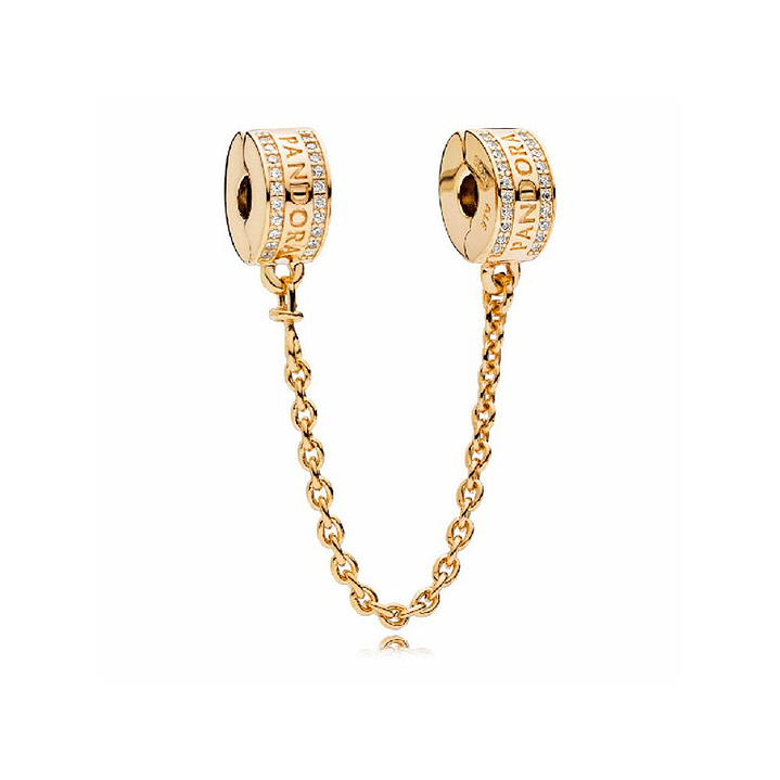 Cadena de Seguridad Pandora con Corazones Brillantes Color Oro 767027CZ-05 en Oro 14k 1