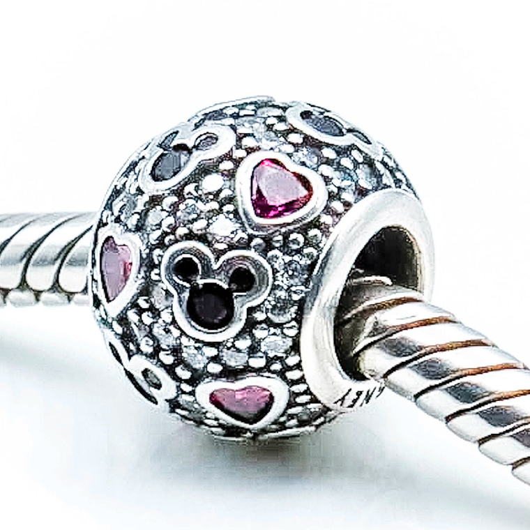 Charm Dije Pandora Original para Mujer 791457CZ Corazones y Mickey Relucientes Plata 925 4