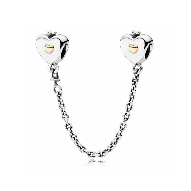 Cadena de Seguridad Pandora con Corazónes de Oro y Coronas 791878-05 en Plata 925 2