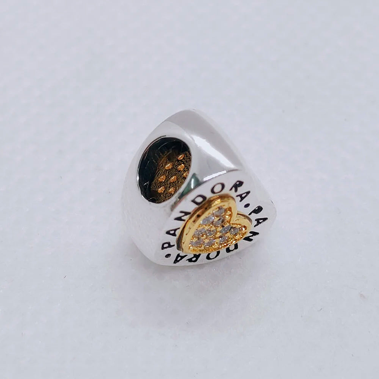 Charm Dije Pandora Original para Mujer 796233CZ Logo de Corazon Plata 925 y Oro 14k 3