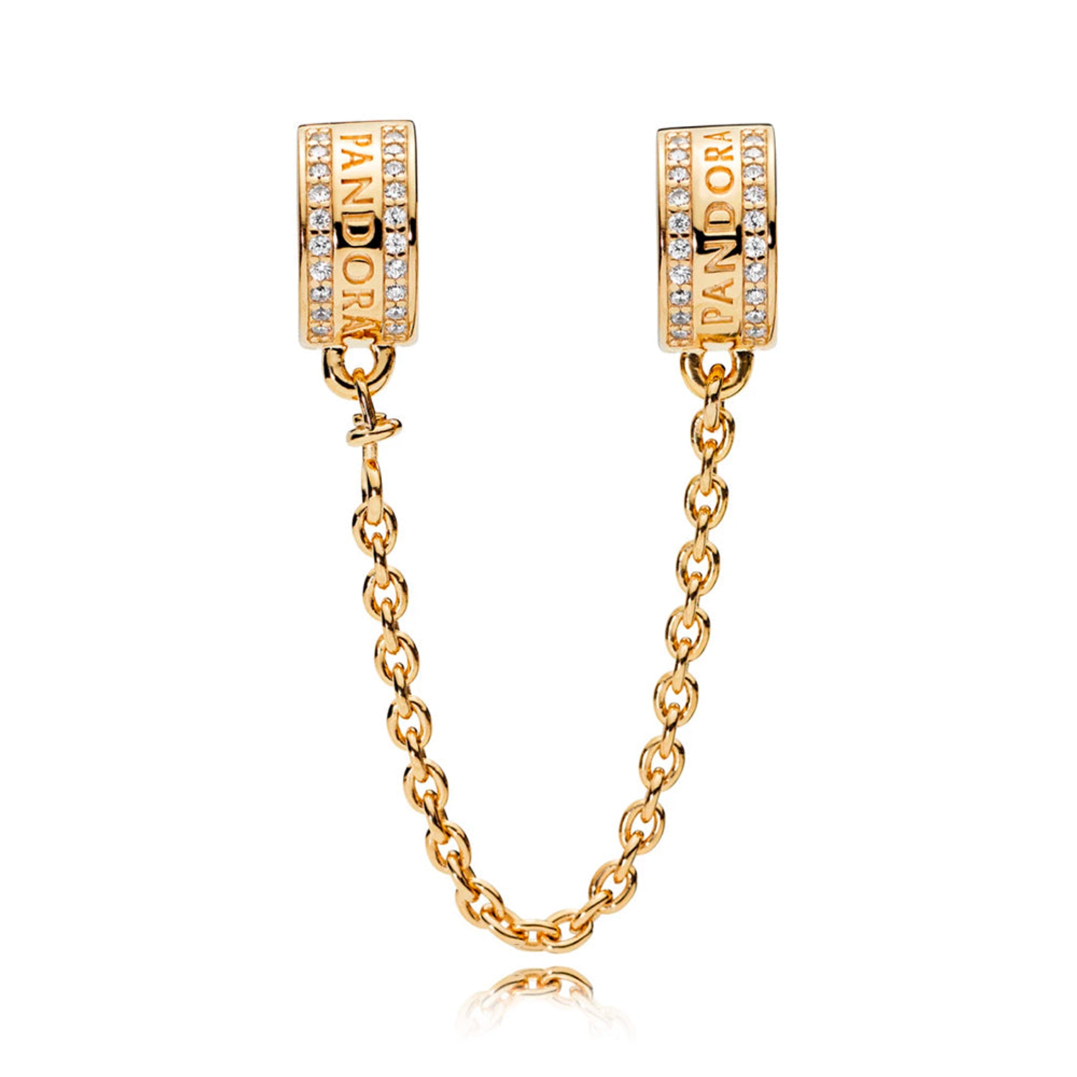 Cadena de Seguridad Pandora con Corazones Brillantes Color Oro 767027CZ-05 en Oro 14k 2