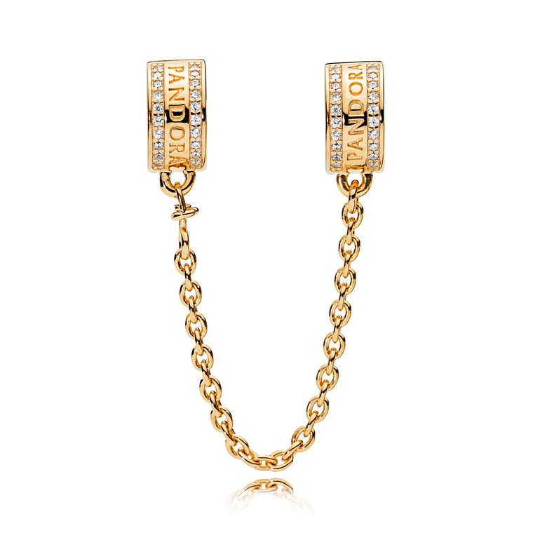 Cadena de Seguridad Pandora con Corazones Brillantes Color Oro 767027CZ-05 en Oro 14k 2