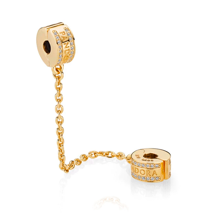 Cadena de Seguridad Pandora con Corazones Brillantes Color Oro 767027CZ-05 en Oro 14k 3