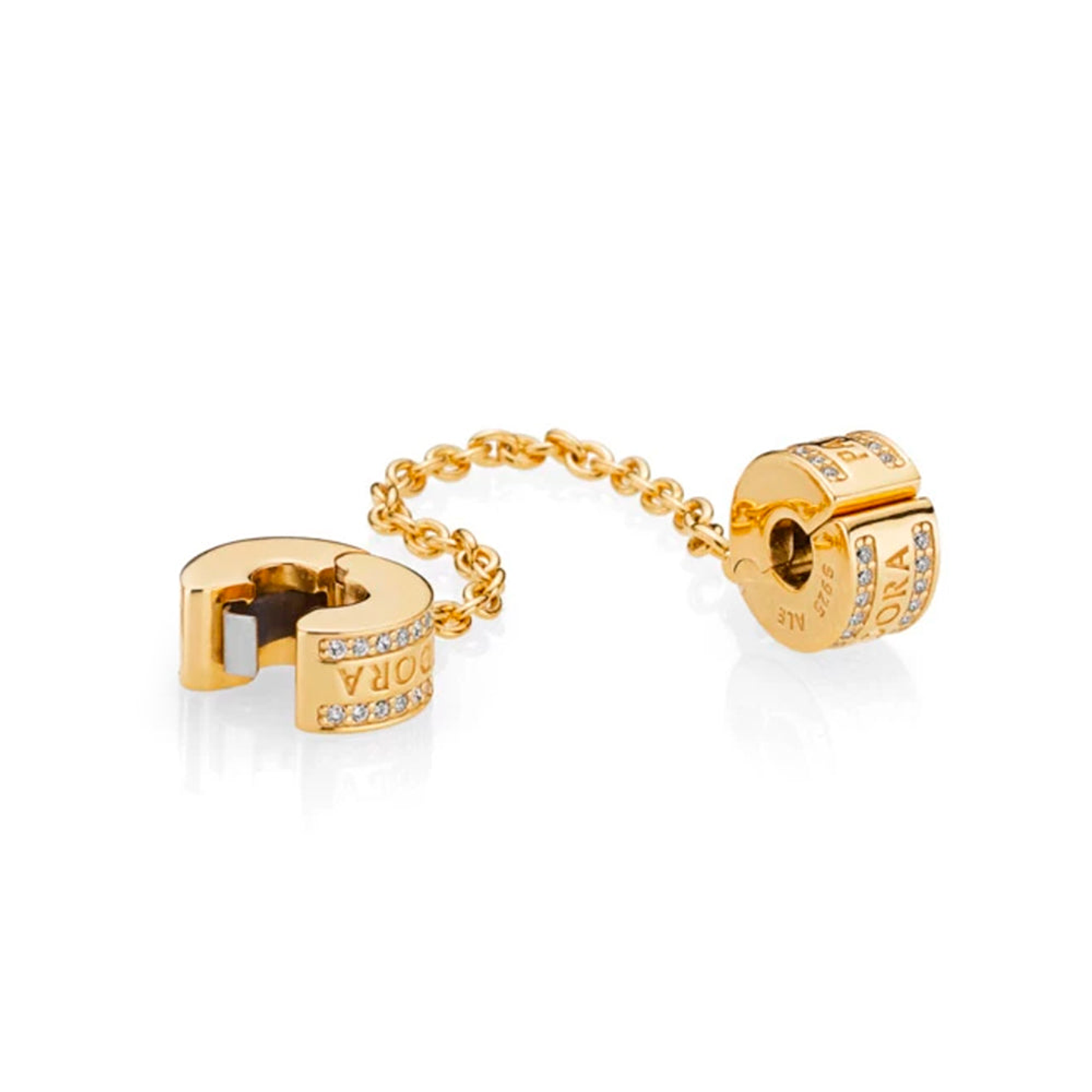 Cadena de Seguridad Pandora con Corazones Brillantes Color Oro 767027CZ-05 en Oro 14k 4