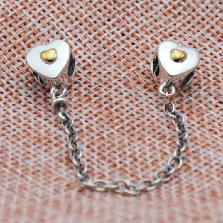 Cadena de Seguridad Pandora con Corazónes de Oro y Coronas 791878-05 en Plata 925 5