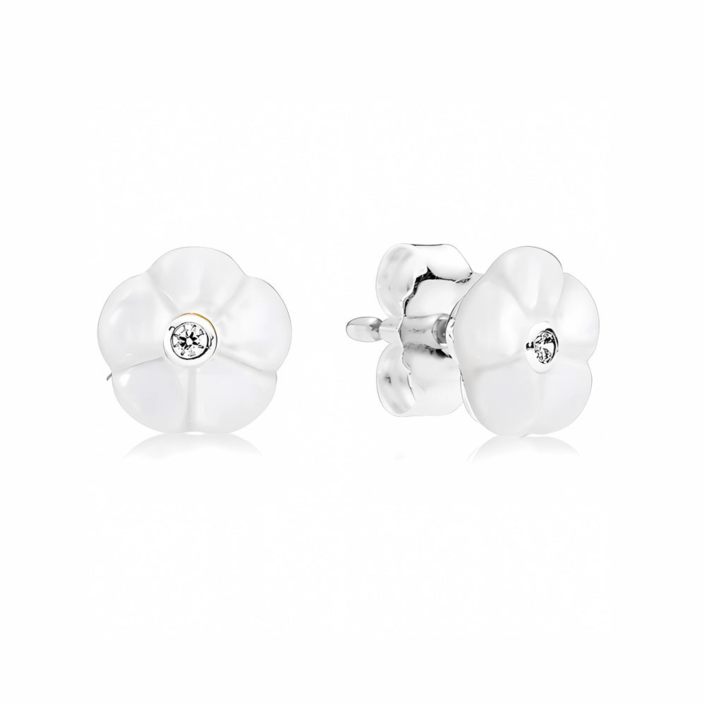 Aretes Pendientes Pandora Tipo Topo Flor Blanca Luminosa 290698MOP Plata 925 1