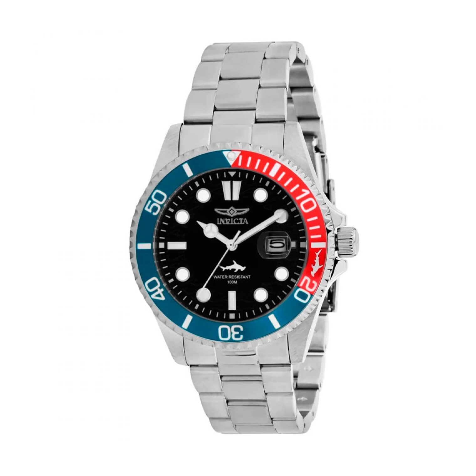 Reloj Análogo Invicta Original 44708 Pro Diver Hombre Acero Plateado Azul y Rojo 1