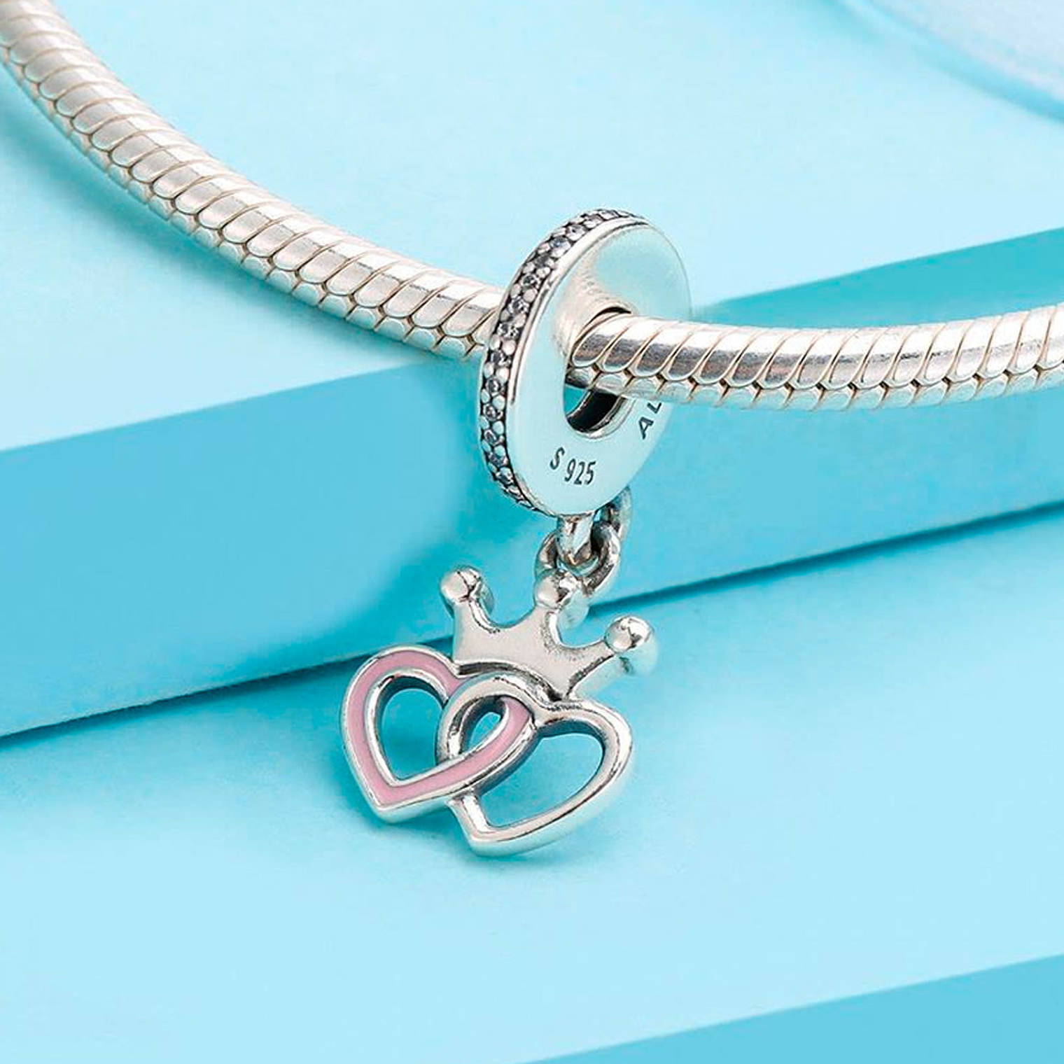 Charm Colgante Pandora Original para Mujer 791963CZ Corazones Coronados s925 5