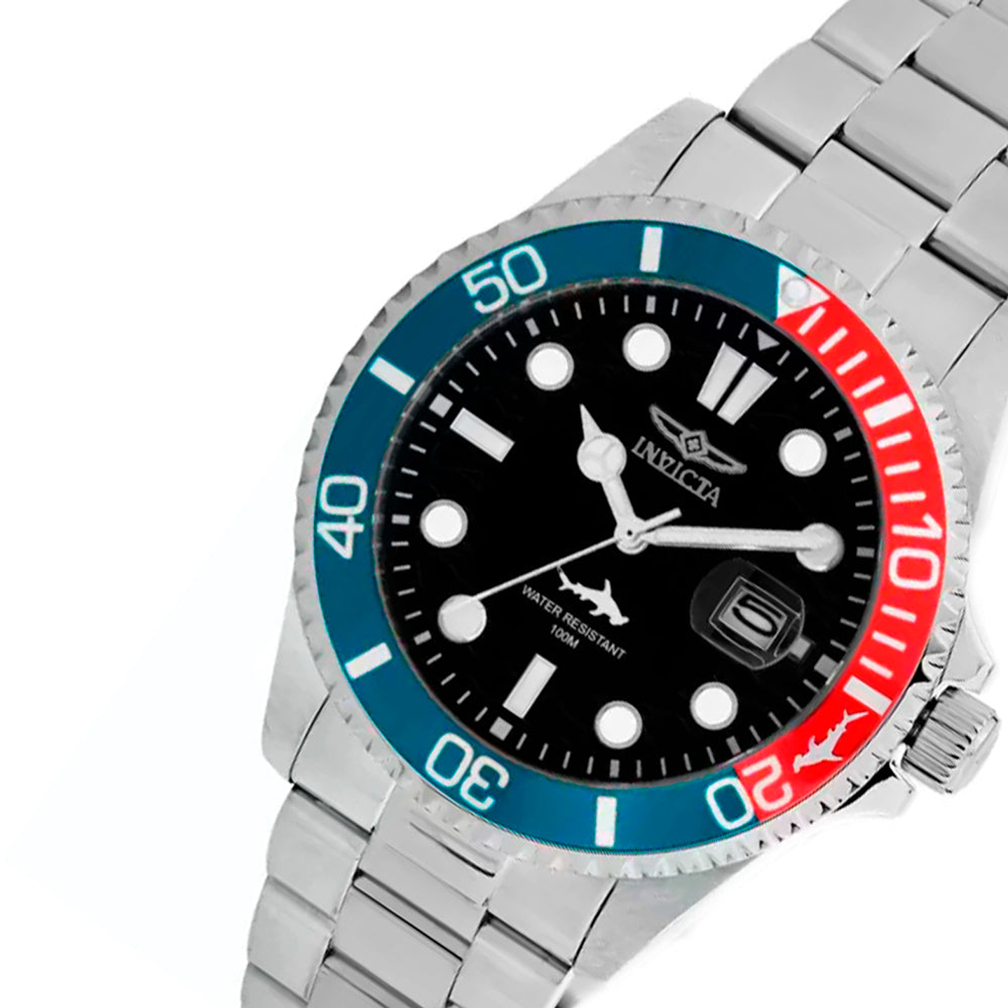 Reloj Análogo Invicta Original 44708 Pro Diver Hombre Acero Plateado Azul y Rojo 4