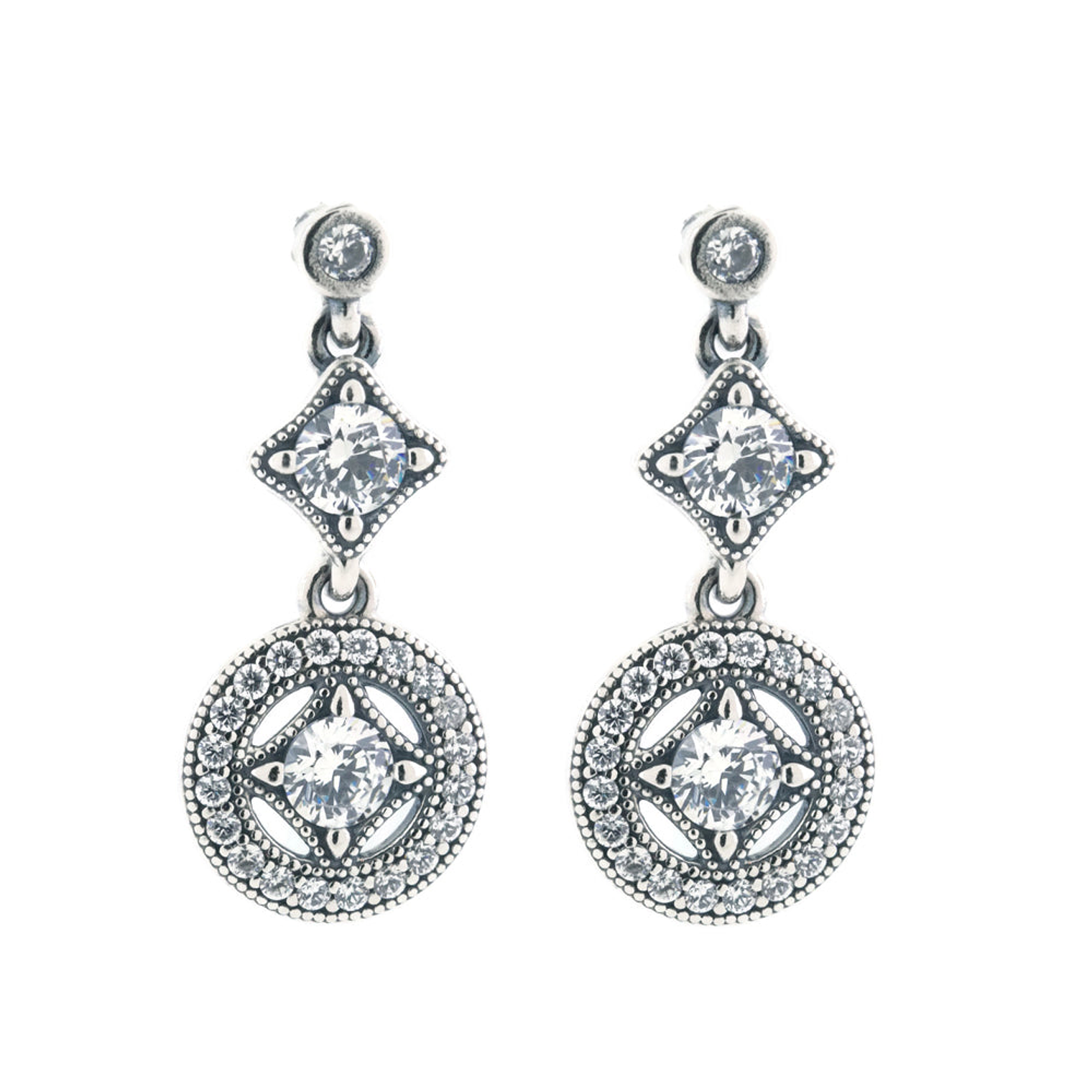 Aretes Pendientes Pandora Atraccion Vintage con Circonitas 290722C Plata 925 1