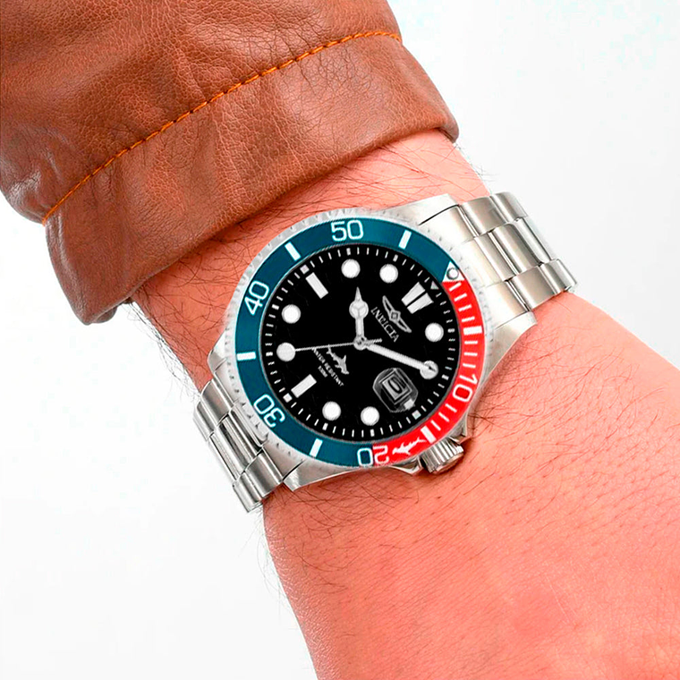 Reloj Análogo Invicta Original 44708 Pro Diver Hombre Acero Plateado Azul y Rojo 6