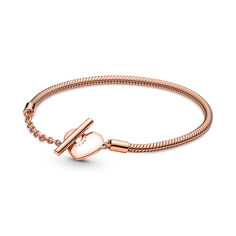 Pulsera Brazalete Pandora Cadena de Serpiente con cierre en T y Corazón 589285C00 Plata 925 Oro Rosa 14k Talla 18cm 1