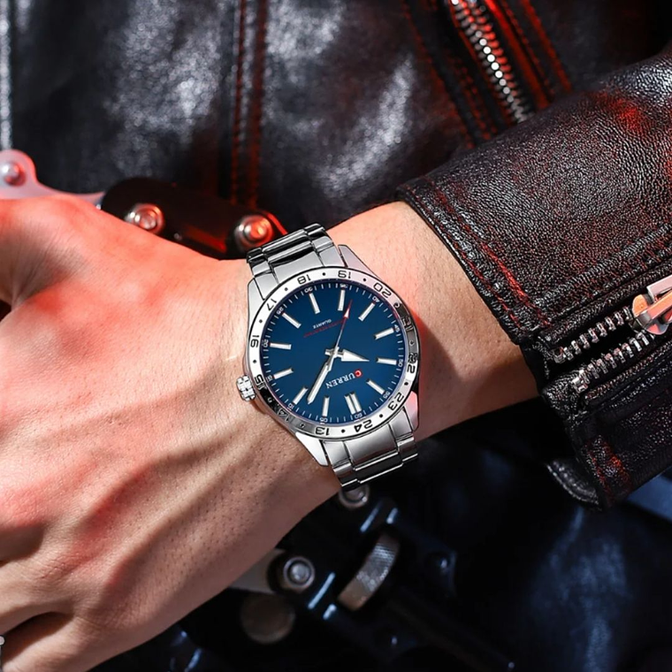 Reloj Análogo Curren Original para Hombre KRED9303 Azul en Acero Inoxidable Color Plateado 4