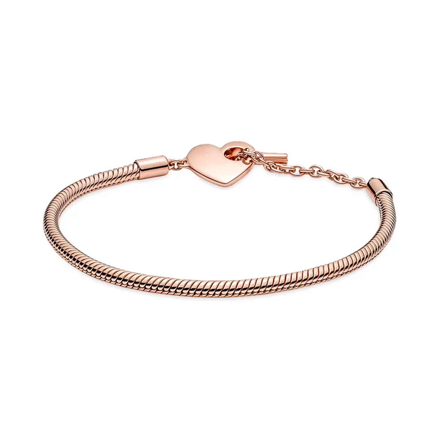 Pulsera Brazalete Pandora Cadena de Serpiente con cierre en T y Corazón 589285C00 Plata 925 Oro Rosa 14k Talla 18cm 2