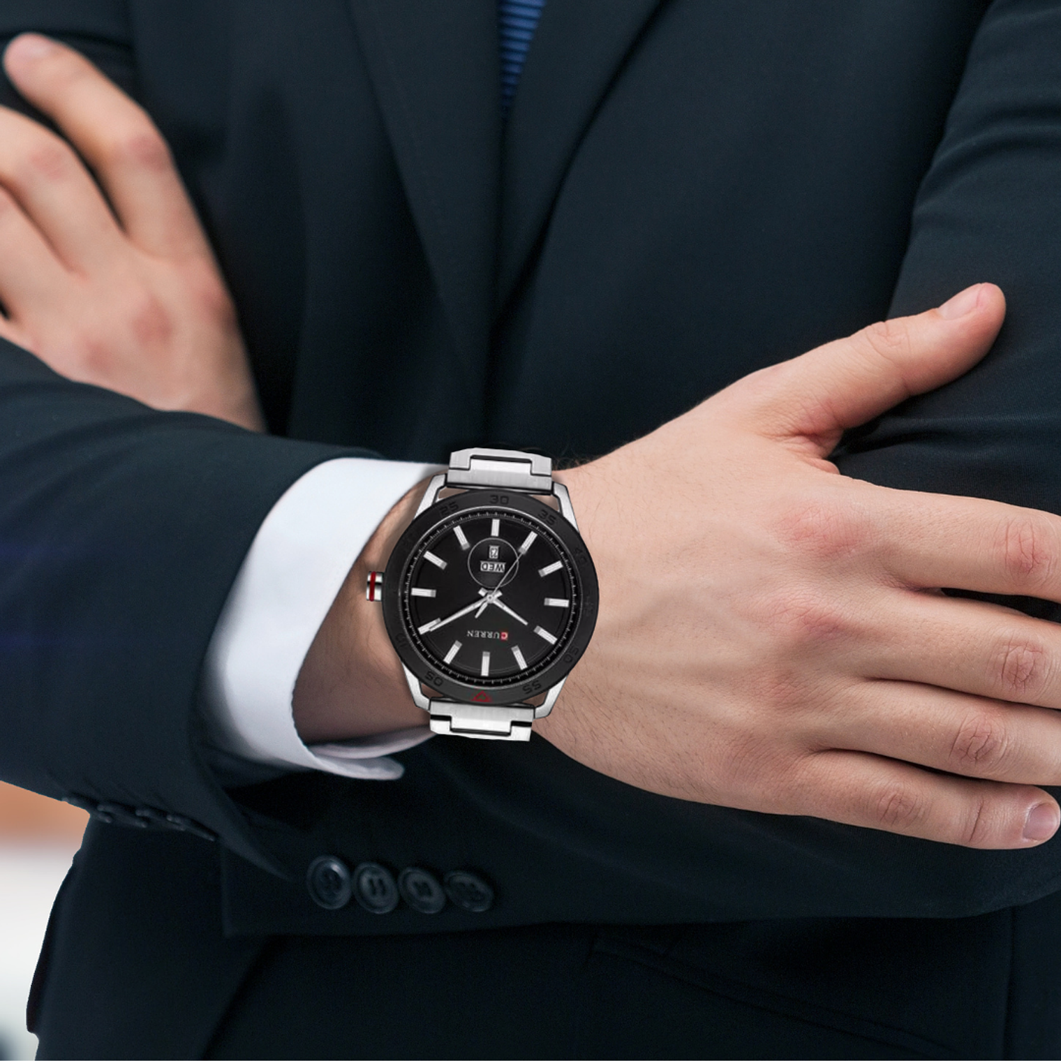 Reloj Análogo Curren Original KREc4919 para Hombre Acero Color Plata y Negro 3